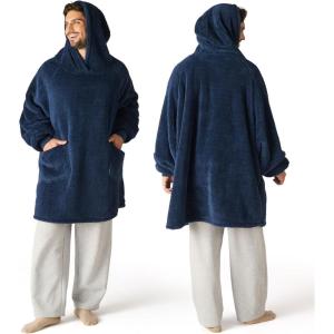 imageBedsure Wearable Blanket Hoodie  Gifts for Girlfriend Warm Cozy Fluffy Birthday Present ideas for Wife Soft Sweatshirt Gifts for Women Oversized Hooded Blankets With Sleeves GreyNavy