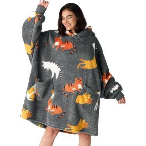 imageBedsure Wearable Blanket Hoodie Birthday Gifts for Girlfriend  Shaggy Sherpa Checkered Blanket Hoodie for Women Adults Men Warm Hooded Sweatshirt Chessboard PatternGrey