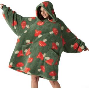 imageBedsure Wearable Blanket Hoodie Birthday Gifts for Girlfriend  Shaggy Sherpa Checkered Blanket Hoodie for Women Adults Men Warm Hooded Sweatshirt Chessboard PatternOlive Green