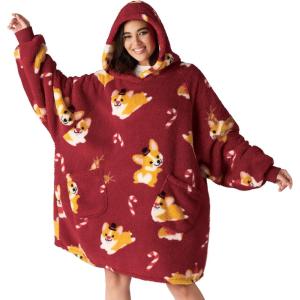 imageBedsure Wearable Blanket Hoodie Birthday Gifts for Girlfriend  Shaggy Sherpa Checkered Blanket Hoodie for Women Adults Men Warm Hooded Sweatshirt Chessboard PatternRed