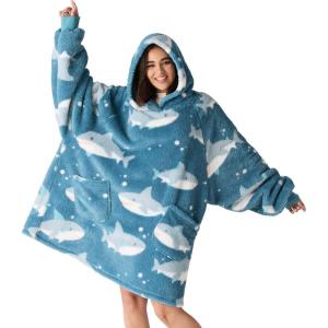 imageBedsure Wearable Blanket Hoodie Birthday Gifts for Girlfriend  Shaggy Sherpa Checkered Blanket Hoodie for Women Adults Men Warm Hooded Sweatshirt Chessboard PatternSky Blue