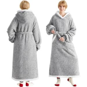 imageBedsure Wearable Blanket Hoodie Long Hooded Blanket Sweatshirt as Birthday Gifts for Women Cozy Sherpa Hoodie for Adult Standard Dark PurpleConcrete Grey