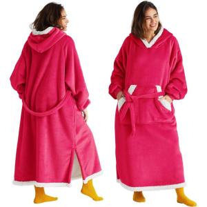imageBedsure Wearable Blanket Hoodie Long Hooded Blanket Sweatshirt as Birthday Gifts for Women Cozy Sherpa Hoodie for Adult Standard Dark PurpleMagenta