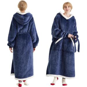 imageBedsure Wearable Blanket Hoodie Long Hooded Blanket Sweatshirt as Birthday Gifts for Women Cozy Sherpa Hoodie for Adult Standard Dark PurpleOcean Blue