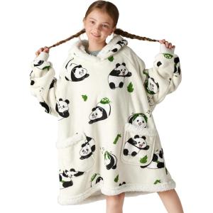 imageBedsure Wearable Blanket Hoodie Sherpa Hooded Blanket Printed for Adult ampamp Kids as Gifts for Women Mom Gifts Sherpa Hoodie Standard Mushroom BeigeCream