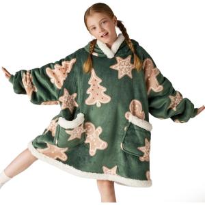 imageBedsure Wearable Blanket Hoodie Sherpa Hooded Blanket Printed for Adult ampamp Kids as Gifts for Women Mom Gifts Sherpa Hoodie Standard Mushroom BeigeOlive Green