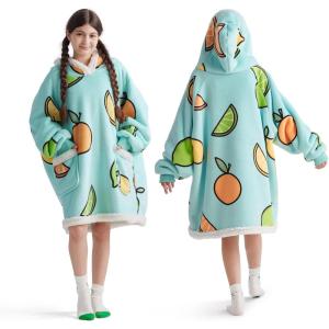 imageBedsure Wearable Blanket Hoodie Sherpa Hooded Blanket Printed for Adult ampamp Kids as Gifts for Women Mom Gifts Sherpa Hoodie Standard Mushroom BeigeTeal