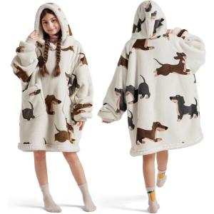 imageBedsure Wearable Blanket Hoodie Sherpa Hooded Blanket Printed for Adult ampamp Kids as Gifts for Women Mom Gifts Sherpa Hoodie Standard Mushroom BeigeGrey