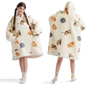 imageBedsure Wearable Blanket Hoodie Sherpa Hooded Blanket Printed for Adult ampamp Kids as Gifts for Women Mom Gifts Sherpa Hoodie Standard Mushroom BeigeLight Beige