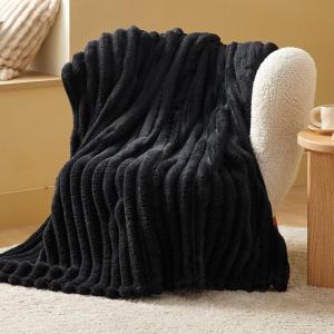 imageBedsure White Throw Fleece Blanket for Couch  Super GentleSoft Cozy Blankets for Women Cute Small Throws for Girls 50x60 Inches Wider Striped DesignBlack