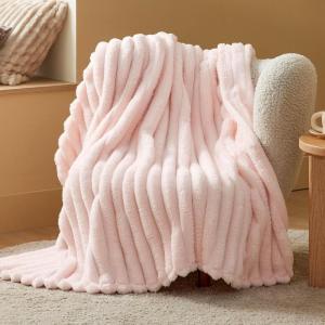 imageBedsure White Throw Fleece Blanket for Couch  Super GentleSoft Cozy Blankets for Women Cute Small Throws for Girls 50x60 Inches Wider Striped DesignCrystal Pink