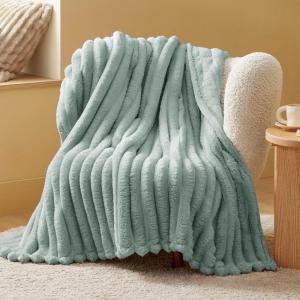 imageBedsure White Throw Fleece Blanket for Couch  Super GentleSoft Cozy Blankets for Women Cute Small Throws for Girls 50x60 Inches Wider Striped DesignJadeite