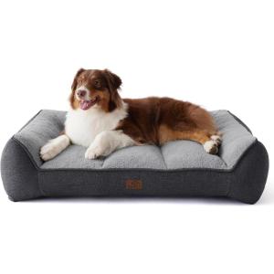 imageBedsure XL Orthopedic Dog Beds Large Sized Dog  Extra Thick Supportive Dogs Couch with Waterproof Washable Cover Extra Large Comfort Pet Bed Sofa with Soft Plush Sherpa and Nonskid Bottom Grey 42quotGrey
