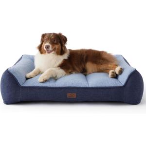 imageBedsure XL Orthopedic Dog Beds Large Sized Dog  Extra Thick Supportive Dogs Couch with Waterproof Washable Cover Extra Large Comfort Pet Bed Sofa with Soft Plush Sherpa and Nonskid Bottom Grey 42quotNavy