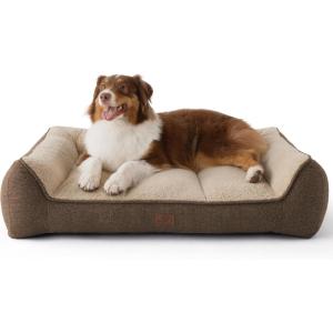 imageBedsure XL Orthopedic Dog Beds Large Sized Dog  Extra Thick Supportive Dogs Couch with Waterproof Washable Cover Extra Large Comfort Pet Bed Sofa with Soft Plush Sherpa and Nonskid Bottom Grey 42quotBrown