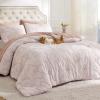 imageBedsure Queen Size Comforter Set  Beige Tufted Boho Bed Set Farmhouse Shabby Chic Embroidery Bedding for All Seasons 3 Pieces 1 Soft Jacquard Queen Comforter and 2 Pillow Shams06  Pink  Bow