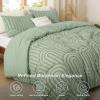 imageBedsure Queen Size Comforter Set  Beige Tufted Boho Bed Set Farmhouse Shabby Chic Embroidery Bedding for All Seasons 3 Pieces 1 Soft Jacquard Queen Comforter and 2 Pillow Shams04  Sage Green  Arch Jacquard