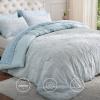 imageBedsure Queen Size Comforter Set  Beige Tufted Boho Bed Set Farmhouse Shabby Chic Embroidery Bedding for All Seasons 3 Pieces 1 Soft Jacquard Queen Comforter and 2 Pillow Shams08  Dusty Blue  Bow