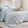 imageBedsure Queen Size Comforter Set  Beige Tufted Boho Bed Set Farmhouse Shabby Chic Embroidery Bedding for All Seasons 3 Pieces 1 Soft Jacquard Queen Comforter and 2 Pillow Shams08  Dusty Blue  Bow