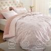 imageBedsure Queen Size Comforter Set  Beige Tufted Boho Bed Set Farmhouse Shabby Chic Embroidery Bedding for All Seasons 3 Pieces 1 Soft Jacquard Queen Comforter and 2 Pillow Shams06  Pink  Bow
