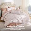 imageBedsure Queen Size Comforter Set  Beige Tufted Boho Bed Set Farmhouse Shabby Chic Embroidery Bedding for All Seasons 3 Pieces 1 Soft Jacquard Queen Comforter and 2 Pillow Shams06  Pink  Bow