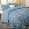 imageBedsure Queen Size Comforter Set  Beige Tufted Boho Bed Set Farmhouse Shabby Chic Embroidery Bedding for All Seasons 3 Pieces 1 Soft Jacquard Queen Comforter and 2 Pillow Shams05  Mineral Blue  Arch Jacquard