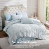 imageBedsure Queen Size Comforter Set  Beige Tufted Boho Bed Set Farmhouse Shabby Chic Embroidery Bedding for All Seasons 3 Pieces 1 Soft Jacquard Queen Comforter and 2 Pillow Shams08  Dusty Blue  Bow