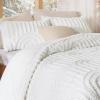 imageBedsure Queen Size Comforter Set  Beige Tufted Boho Bed Set Farmhouse Shabby Chic Embroidery Bedding for All Seasons 3 Pieces 1 Soft Jacquard Queen Comforter and 2 Pillow Shams02  White  Arch Jacquard