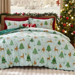 imageBedsure Christmas Comforter Set Queen  Christmas Bed Set with Festival Reindeer Pattern Soft Bedding for Holiday 3 Pieces 1 Reversible Reindeer Pattern Printed Comforter and 2 Pillow Shams04  Green Reindeer
