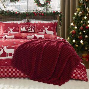 imageBedsure Christmas King Comforter Set  5 Pieces Christmas Bedding Set King Bed in a Bag with 1 Soft Green Tree Reversible Comforter 2 Pillow Shams 1 Throw Blanket and 1 Decorative03  Snowflake