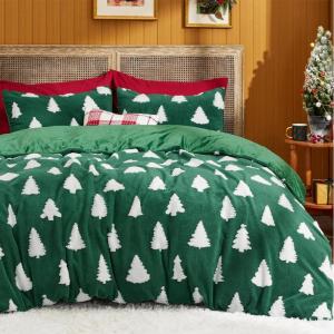 imageBedsure Fluffy Christmas Comforter Set Queen  Red Christmas Bedding with Candy Cane Warm Fleece Bed Sets for Winter 3 Pieces 1 Soft Plush Shaggy Comforter with 2 Pillowcases06  Green
