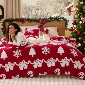 imageBedsure Fluffy Christmas Comforter Set Queen  Red Christmas Bedding with Candy Cane Warm Fleece Bed Sets for Winter 3 Pieces 1 Soft Plush Shaggy Comforter with 2 Pillowcases05  Red Candy Cane