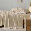 imageBedsure GentleSoft Queen Sheet Set Rayon Derived from Bamboo Cooling Sheets Breathable ampamp Soft Deep Pocket Up to 16 Inches Hotel Luxury Silky Bedding for Hot Sleepers Grey03  Beige