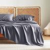 imageBedsure GentleSoft Queen Sheet Set Rayon Derived from Bamboo Cooling Sheets Breathable ampamp Soft Deep Pocket Up to 16 Inches Hotel Luxury Silky Bedding for Hot Sleepers Grey01  Dark Grey