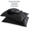 imageBedsure GentleSoft Queen Sheet Set Rayon Derived from Bamboo Cooling Sheets Breathable ampamp Soft Deep Pocket Up to 16 Inches Hotel Luxury Silky Bedding for Hot Sleepers Grey09  Black