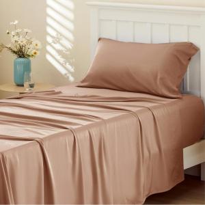 imageBedsure GentleSoft Queen Sheet Set Rayon Derived from Bamboo Cooling Sheets Breathable ampamp Soft Deep Pocket Up to 16 Inches Hotel Luxury Silky Bedding for Hot Sleepers Grey24  Taupe