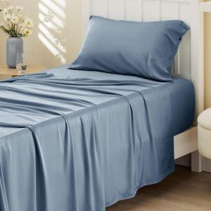 imageBedsure GentleSoft Queen Sheet Set Rayon Derived from Bamboo Cooling Sheets Breathable ampamp Soft Deep Pocket Up to 16 Inches Hotel Luxury Silky Bedding for Hot Sleepers Grey05  Mineral Blue