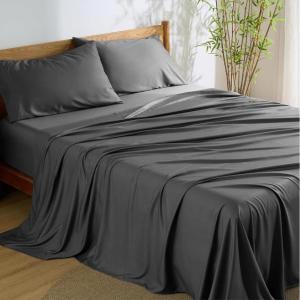 imageBedsure GentleSoft Queen Sheet Set Rayon Derived from Bamboo Cooling Sheets Breathable ampamp Soft Deep Pocket Up to 16 Inches Hotel Luxury Silky Bedding for Hot Sleepers Grey27  Charcoal