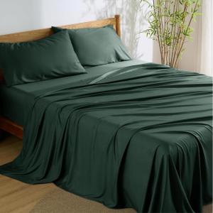 imageBedsure GentleSoft Queen Sheet Set Rayon Derived from Bamboo Cooling Sheets Breathable ampamp Soft Deep Pocket Up to 16 Inches Hotel Luxury Silky Bedding for Hot Sleepers Grey26  Mallard Green