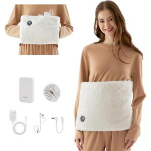 imageBedsure 2in1 Heating Pad ampamp Power Bank  Portable Cordless Electric Heat Mat for Women Delivering Continuous Comfort 410H Battery Life for Warmth 6 Heat Levels Faux Fur Grey 125x19 in01  Faux Fur White