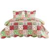 imageBedsure Floral Quilt Set Queen  Reversible Olive Green Botanical Quilt Bedding Set 3 Pieces Lightweight Bedspread Soft Microfiber Coverlet with 2 Pillow Shams for All Seasons 90quotx96quot24  Christmas Red