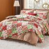 imageBedsure Floral Quilt Set Queen  Reversible Olive Green Botanical Quilt Bedding Set 3 Pieces Lightweight Bedspread Soft Microfiber Coverlet with 2 Pillow Shams for All Seasons 90quotx96quot24  Christmas Red