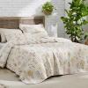 imageBedsure Floral Quilt Set Queen  Reversible Olive Green Botanical Quilt Bedding Set 3 Pieces Lightweight Bedspread Soft Microfiber Coverlet with 2 Pillow Shams for All Seasons 90quotx96quot00  Oat Milk