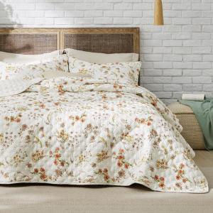 imageBedsure Floral Quilt Set Queen  Reversible Olive Green Botanical Quilt Bedding Set 3 Pieces Lightweight Bedspread Soft Microfiber Coverlet with 2 Pillow Shams for All Seasons 90quotx96quot01  Whisper White