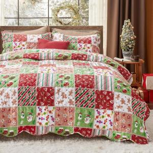 imageBedsure Floral Quilt Set Queen  Reversible Olive Green Botanical Quilt Bedding Set 3 Pieces Lightweight Bedspread Soft Microfiber Coverlet with 2 Pillow Shams for All Seasons 90quotx96quot24  Christmas Red