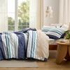 imageBedsure Comforter Set Queen Size  Striped Bedding Comforter Set for Boys 3 Pieces 1 Soft Reversible Blue Comforter and 2 Pillow Shams05  Navy Blue