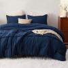 imageBedsure Queen Comforter Set with Sheet  4 Pieces Soft Navy Blue Bedding Grid Pinch Pleat All Season Lightweight Fluffy Bed Set with Solid Boho Comforter Pillowcases ampamp Sheet01  Navy No Flat Sheet