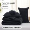 imageBedsure Queen Comforter Set with Sheet  4 Pieces Soft Navy Blue Bedding Grid Pinch Pleat All Season Lightweight Fluffy Bed Set with Solid Boho Comforter Pillowcases ampamp Sheet03  Black No Flat Sheet