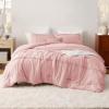 imageBedsure Queen Comforter Set with Sheet  4 Pieces Soft Navy Blue Bedding Grid Pinch Pleat All Season Lightweight Fluffy Bed Set with Solid Boho Comforter Pillowcases ampamp Sheet04  Light Pink No Flat Sheet
