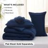 imageBedsure Queen Comforter Set with Sheet  4 Pieces Soft Navy Blue Bedding Grid Pinch Pleat All Season Lightweight Fluffy Bed Set with Solid Boho Comforter Pillowcases ampamp Sheet01  Navy No Flat Sheet